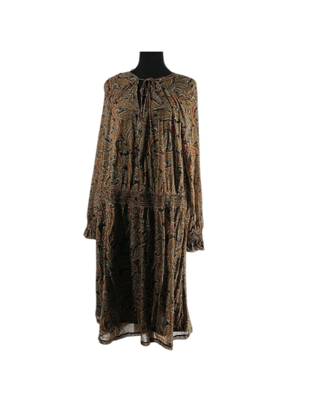Michael Kors sienna dress boho Paisley Long Sleeve Midi Dress Plus Size 2X NWT